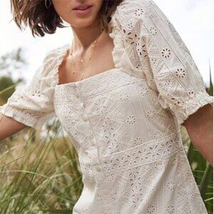 Spartina 449 Catarina Lace Eyelet Puff Sleeve Mini Dress Cream